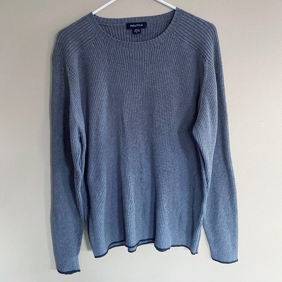 Nautica gray ribbed crew neck pullover sweater - Picture 1 of 4